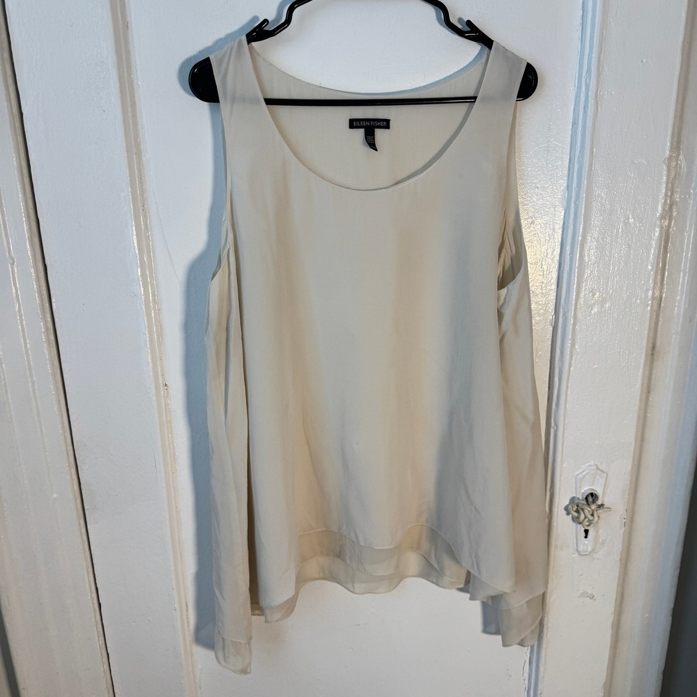 Eileen Fisher Silk Tank Top Ivory Layered High Low XL Minimalist Quiet Luxury - Picture 5 of 11